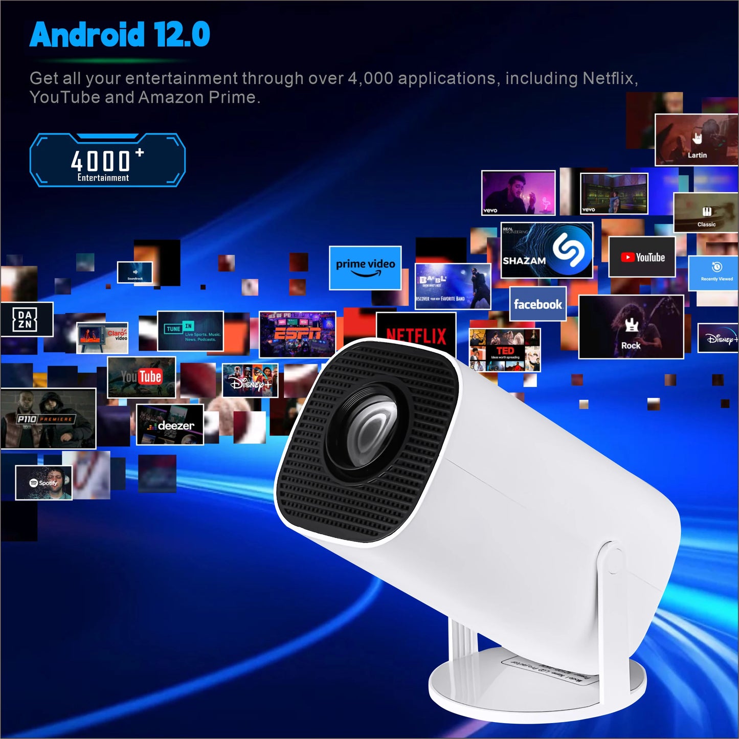 ISINBOX P30 Pro Smart Projector | Android 12, WiFi 6, 720P HD, 4K Support