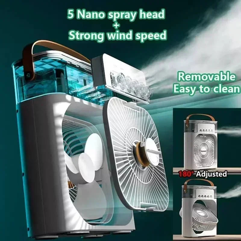 3-in-1 Portable Air Cooler Fan with LED Light & Humidifier