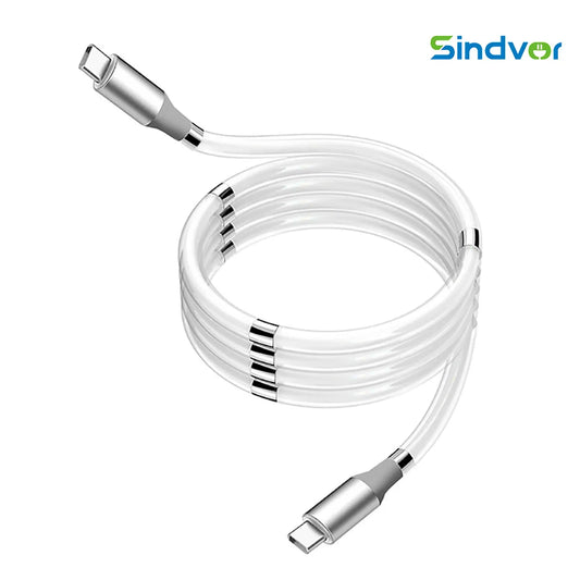 Sindvor Magic Rope USB-C Magnetic Cable – Self-Winding, Fast Charging & Data Transfer for Micro USB, Type-C, and Lightning.