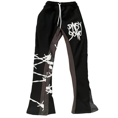 Y2K Hip-Hop Loose Trousers – Letter Print & Splicing, American High Street Style